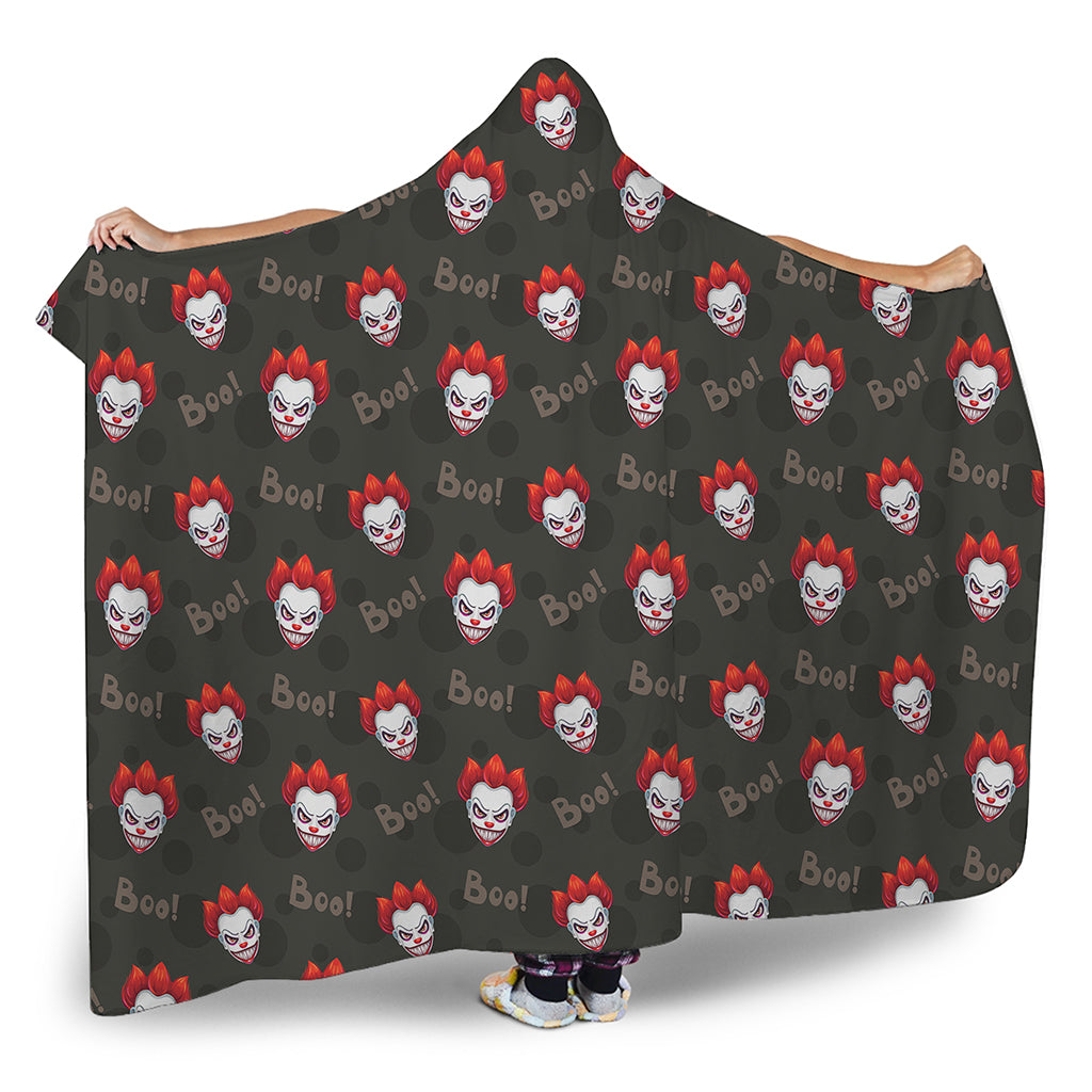 Evil Scary Clown Pattern Print Hooded Blanket