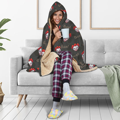 Evil Scary Clown Pattern Print Hooded Blanket