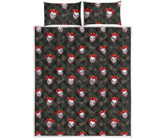 Evil Scary Clown Pattern Print Quilt Bed Set