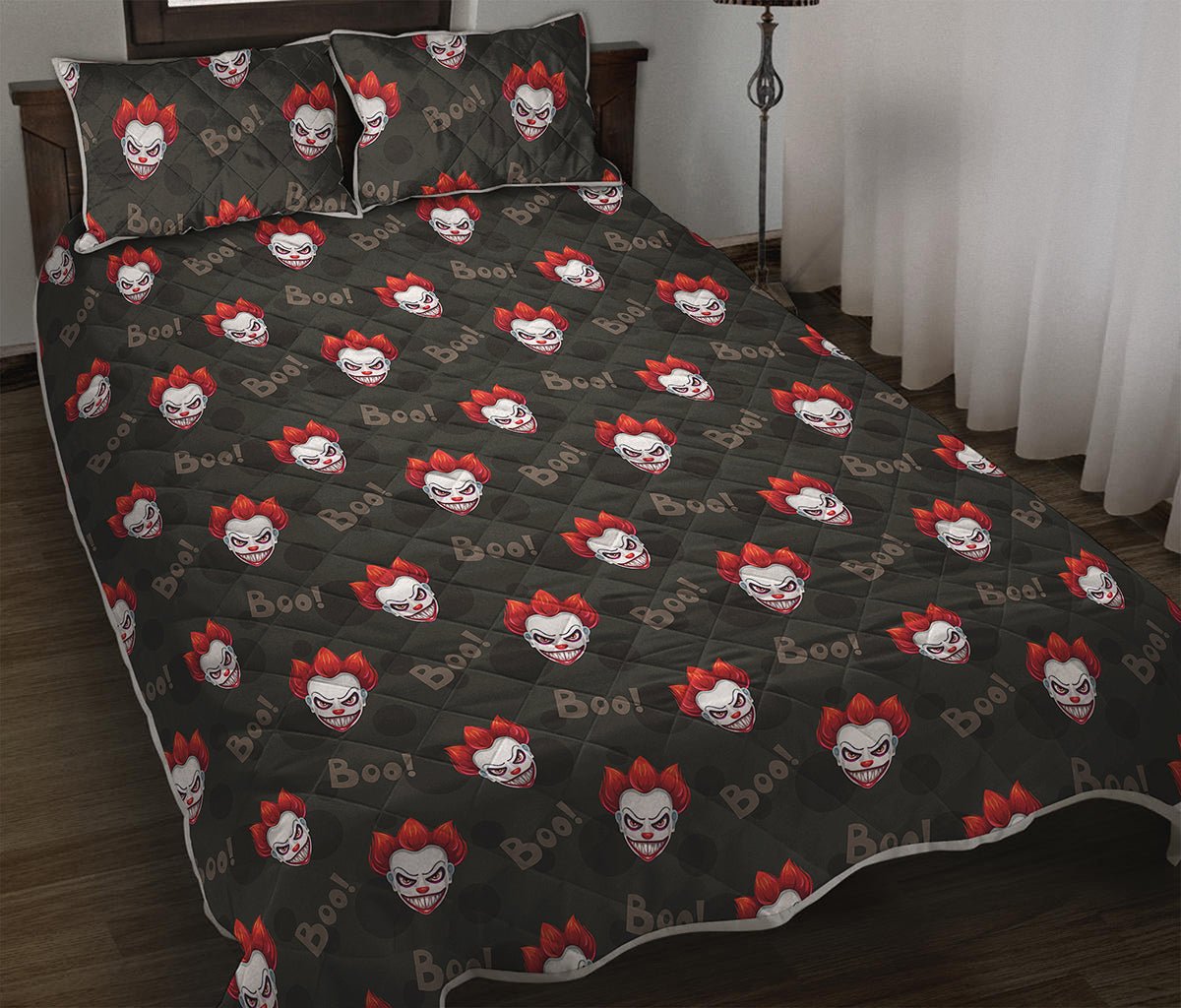 Evil Scary Clown Pattern Print Quilt Bed Set