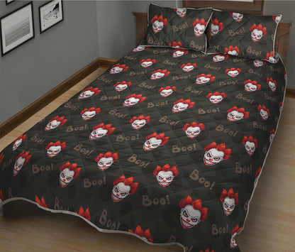 Evil Scary Clown Pattern Print Quilt Bed Set
