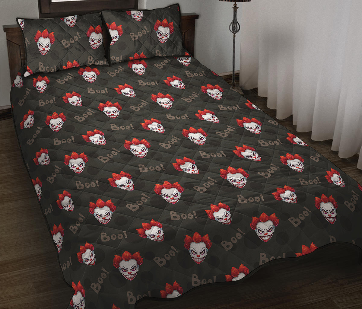 Evil Scary Clown Pattern Print Quilt Bed Set