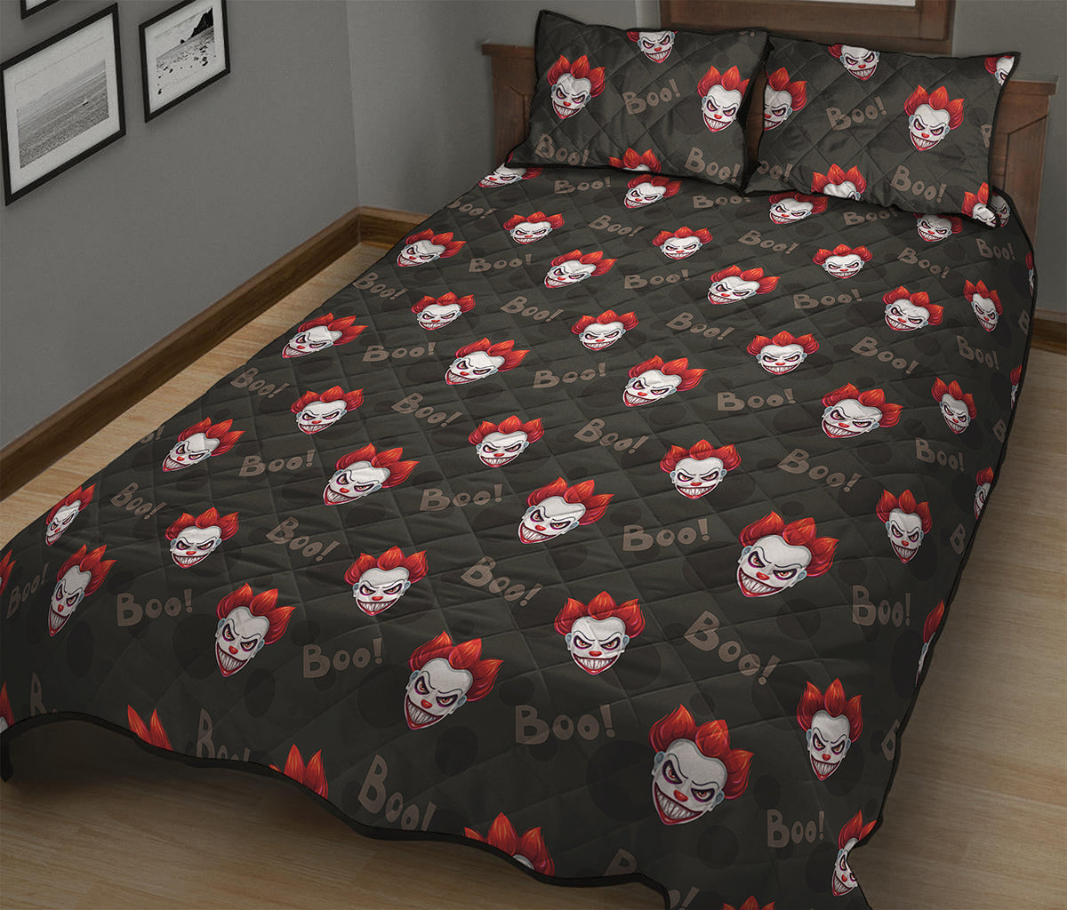 Evil Scary Clown Pattern Print Quilt Bed Set