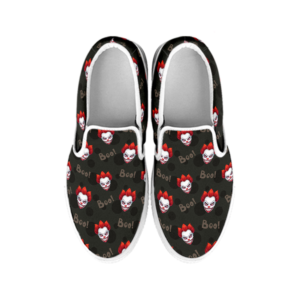 Evil Scary Clown Pattern Print White Slip On Shoes