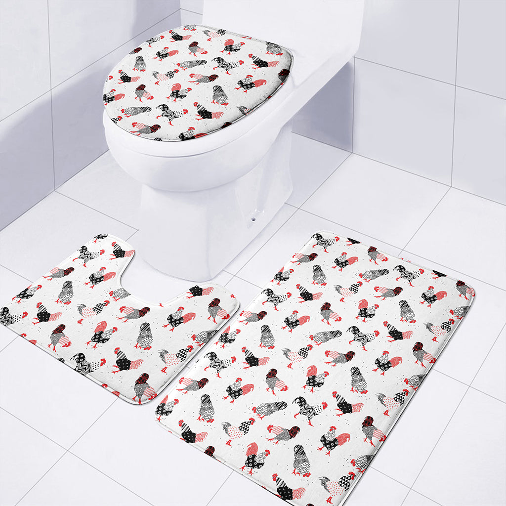 Exotic Chicken Pattern Print 3 Piece Bath Mat Set