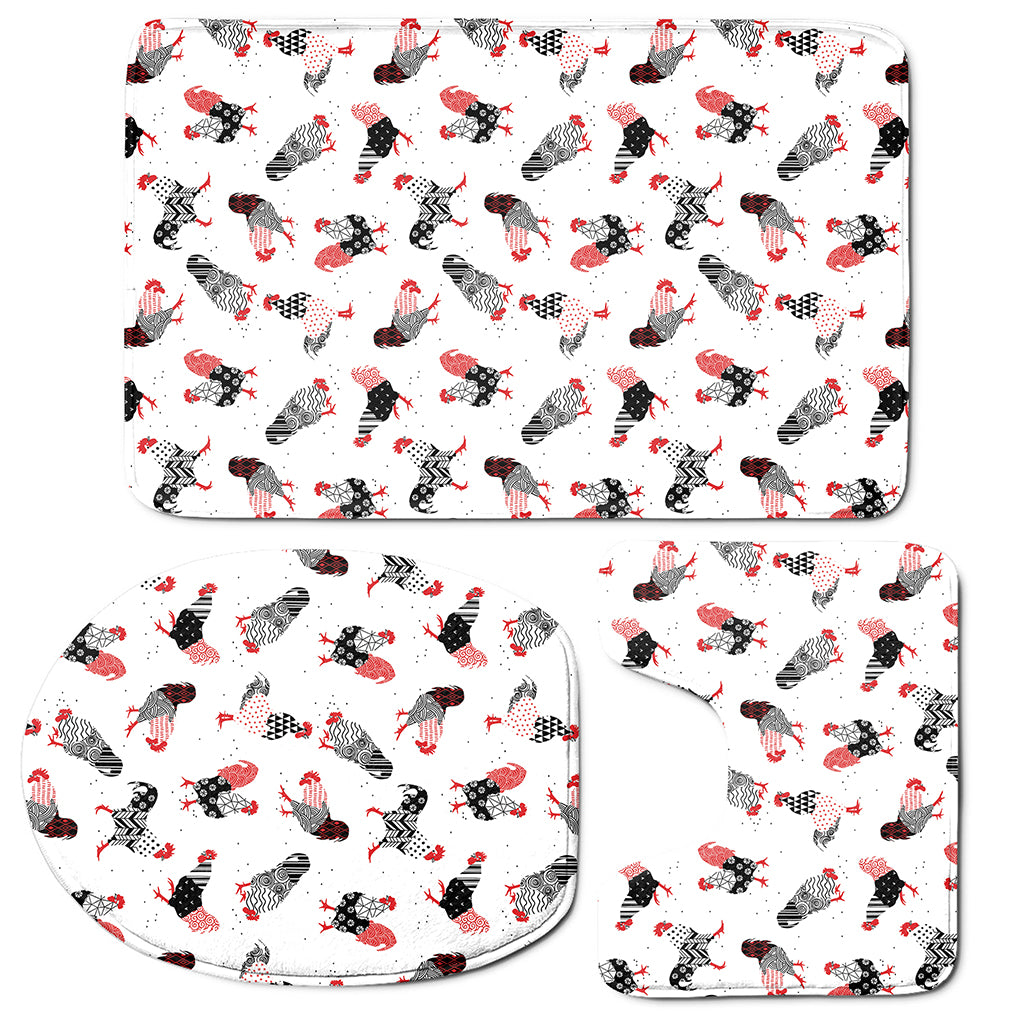 Exotic Chicken Pattern Print 3 Piece Bath Mat Set