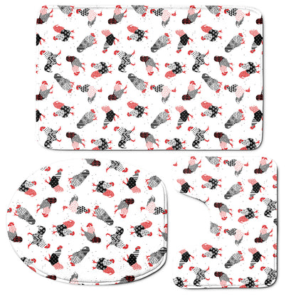 Exotic Chicken Pattern Print 3 Piece Bath Mat Set