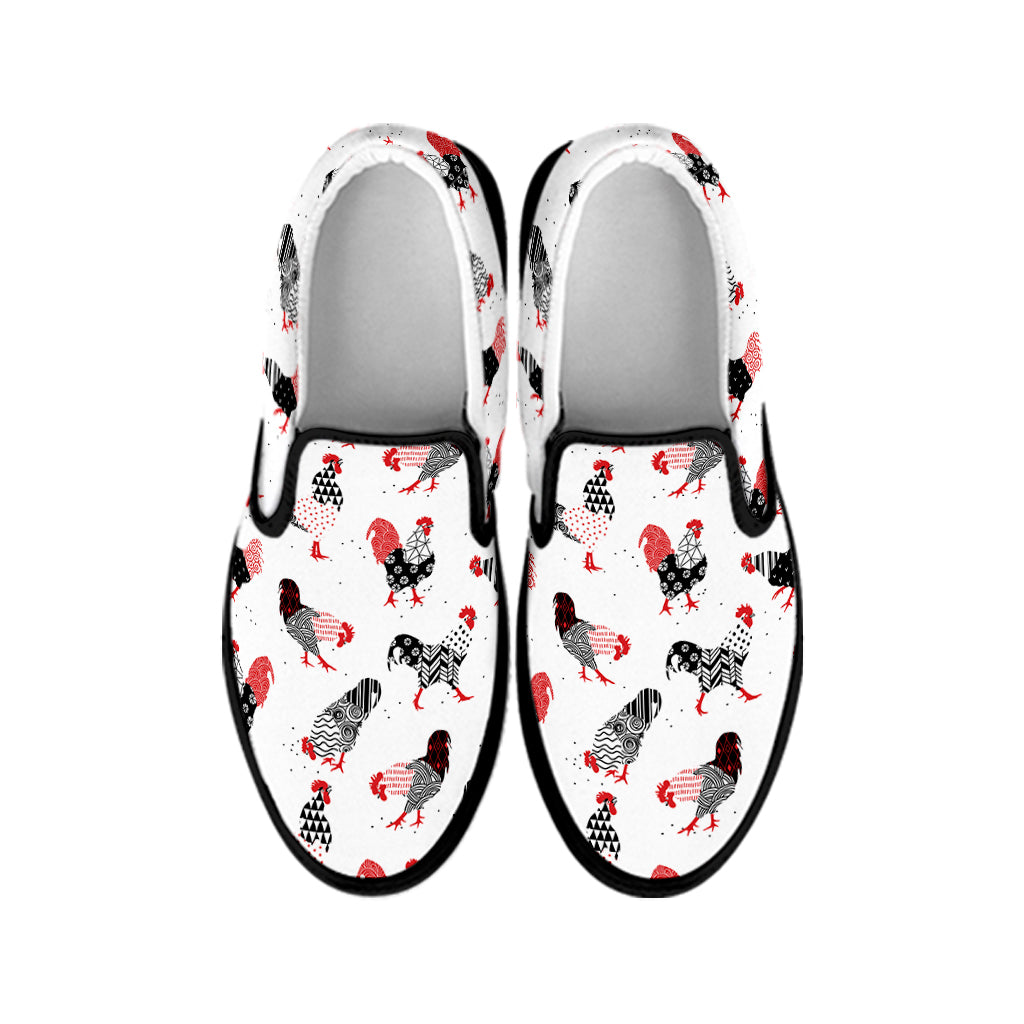 Exotic Chicken Pattern Print Black Slip On Shoes
