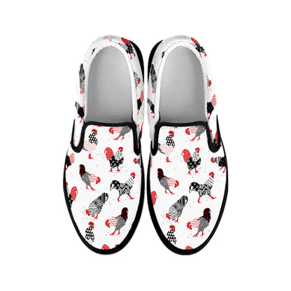 Exotic Chicken Pattern Print Black Slip On Shoes