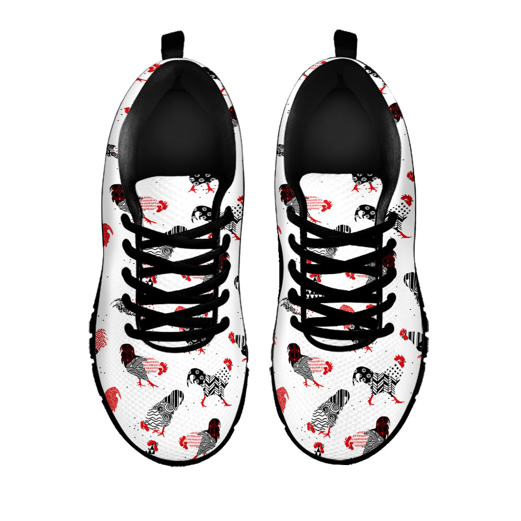 Exotic Chicken Pattern Print Black Sneakers