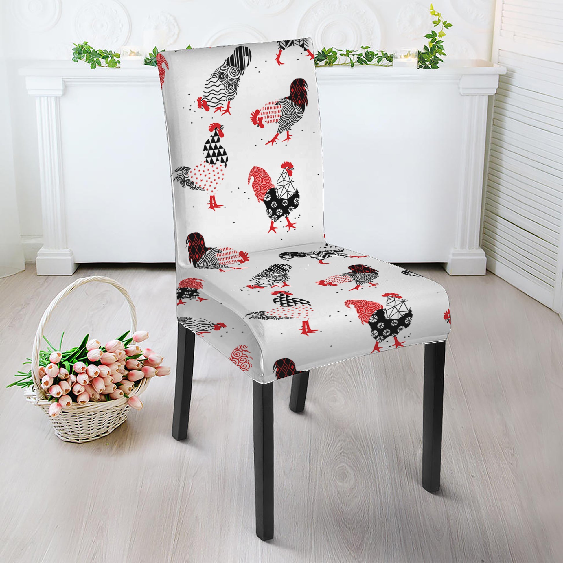 Exotic Chicken Pattern Print Dining Chair Slipcover