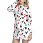 Exotic Chicken Pattern Print Hoodie Dress