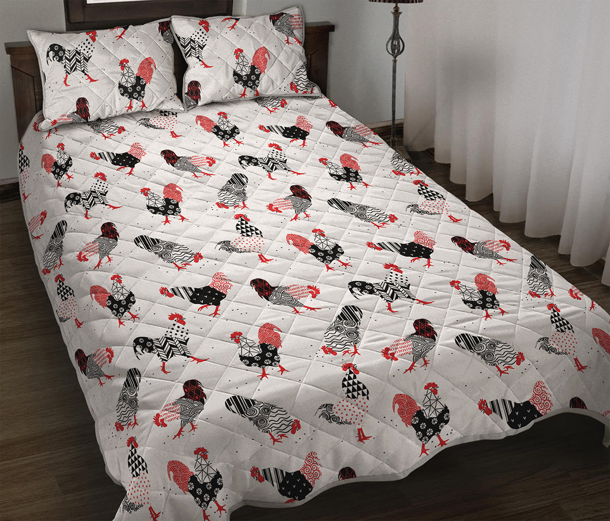 Exotic Chicken Pattern Print Quilt Bed Set