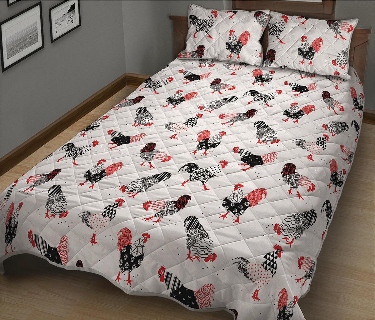 Exotic Chicken Pattern Print Quilt Bed Set