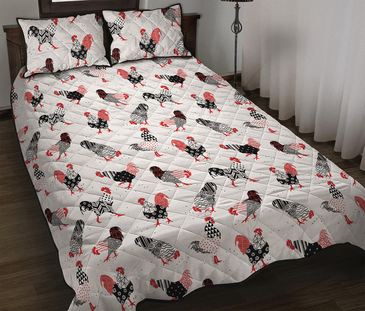 Exotic Chicken Pattern Print Quilt Bed Set