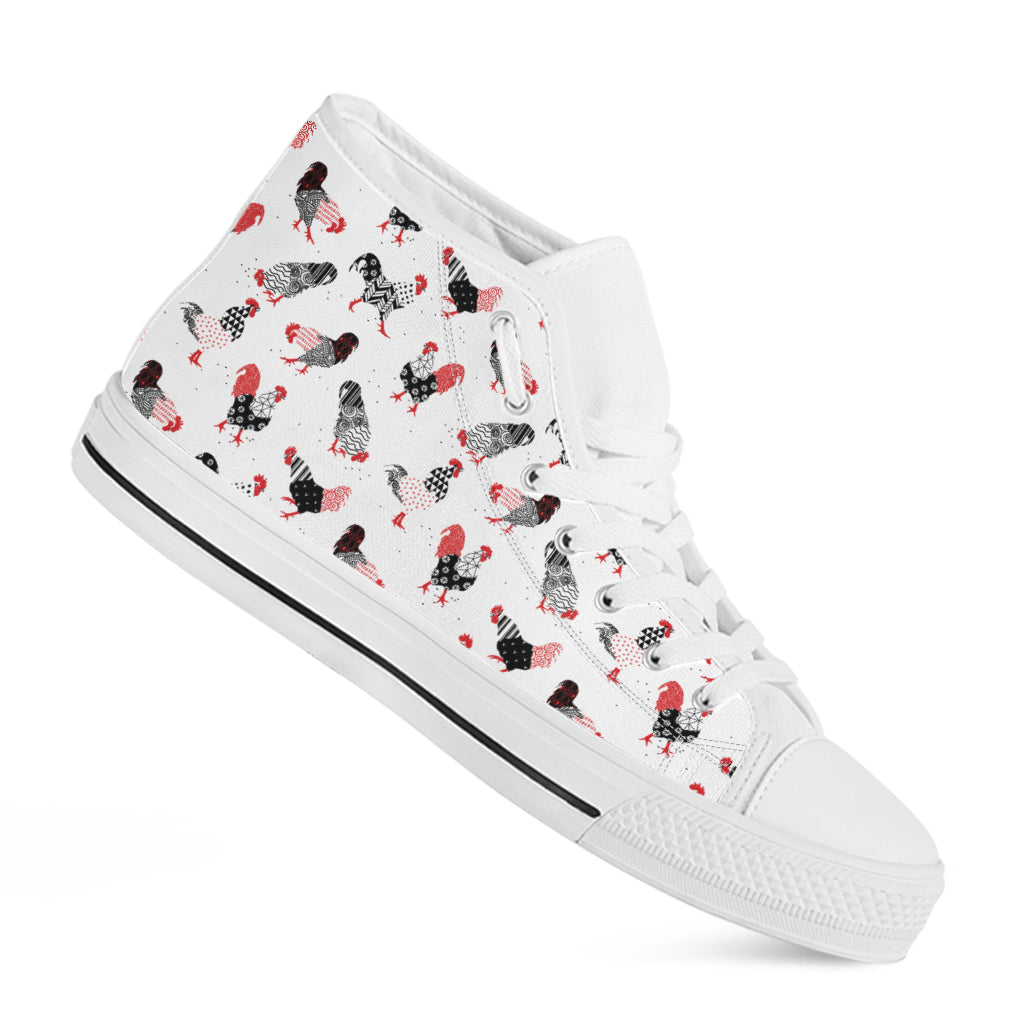 Exotic Chicken Pattern Print White High Top Shoes