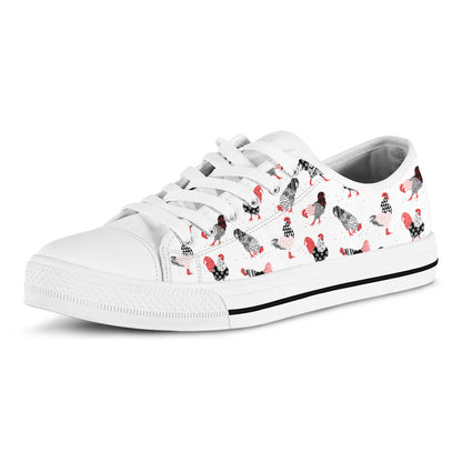 Exotic Chicken Pattern Print White Low Top Shoes