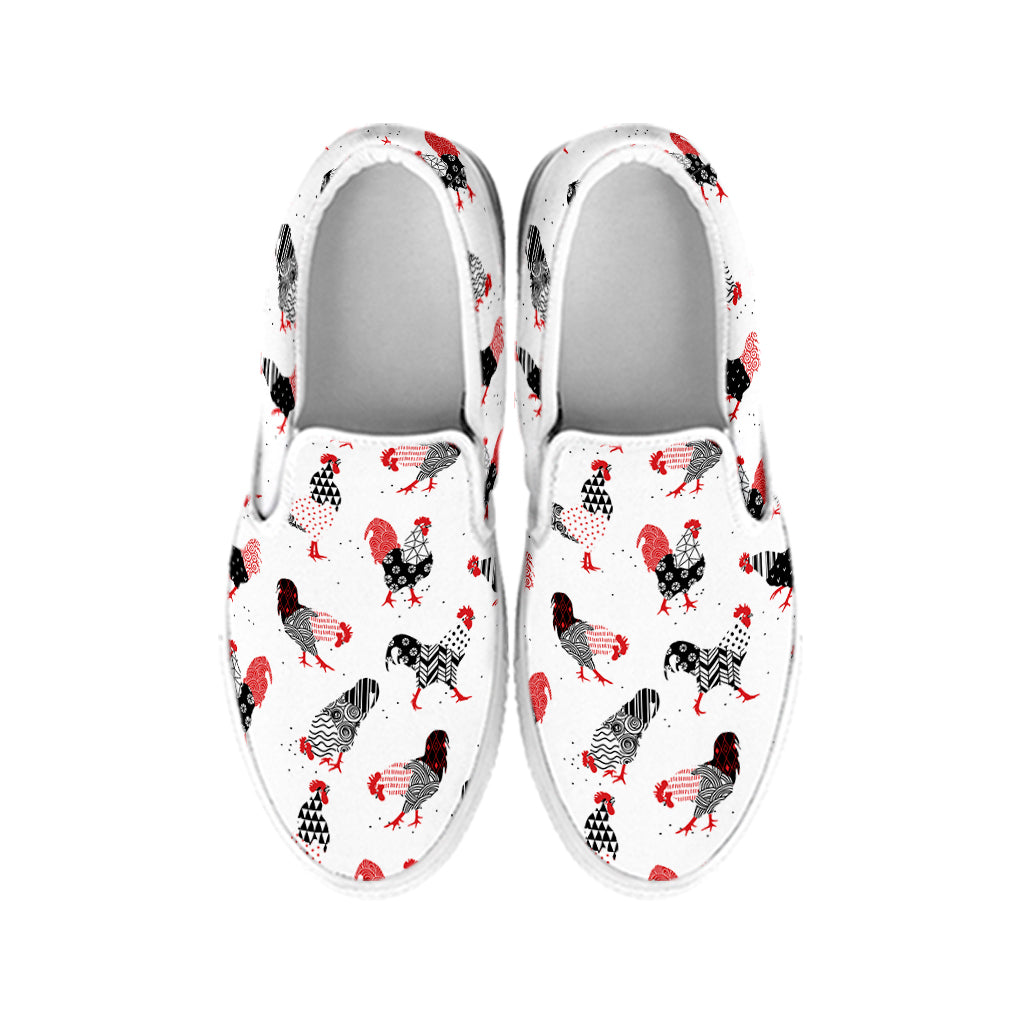 Exotic Chicken Pattern Print White Slip On Shoes