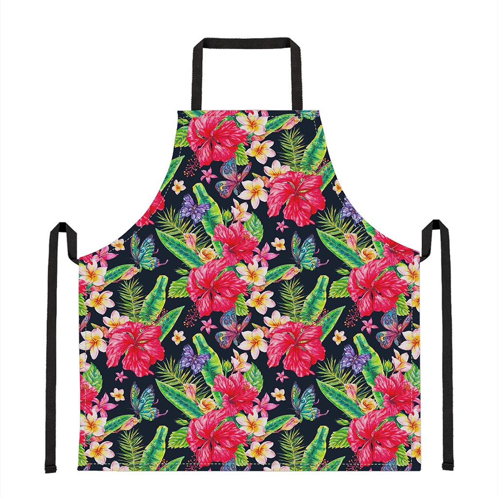 Exotic Hibiscus Flowers Pattern Print Apron