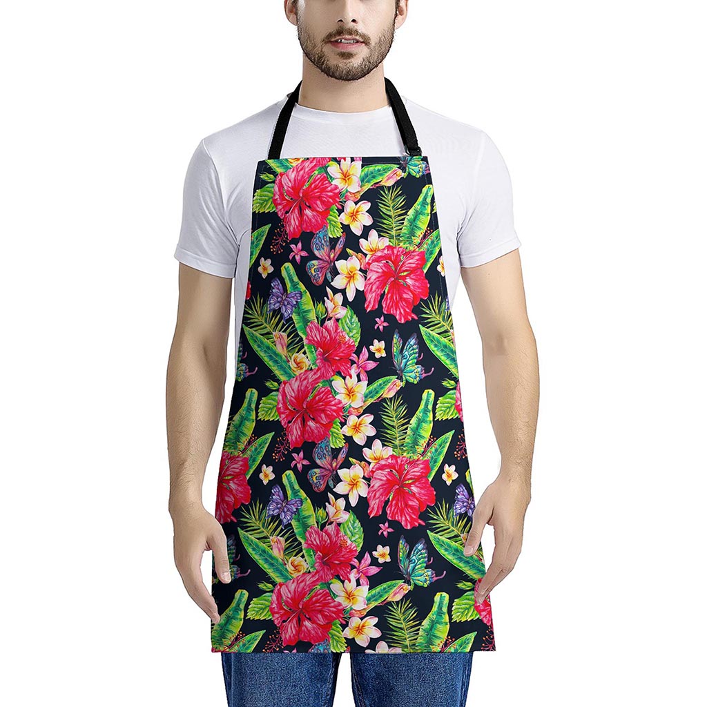 Exotic Hibiscus Flowers Pattern Print Apron