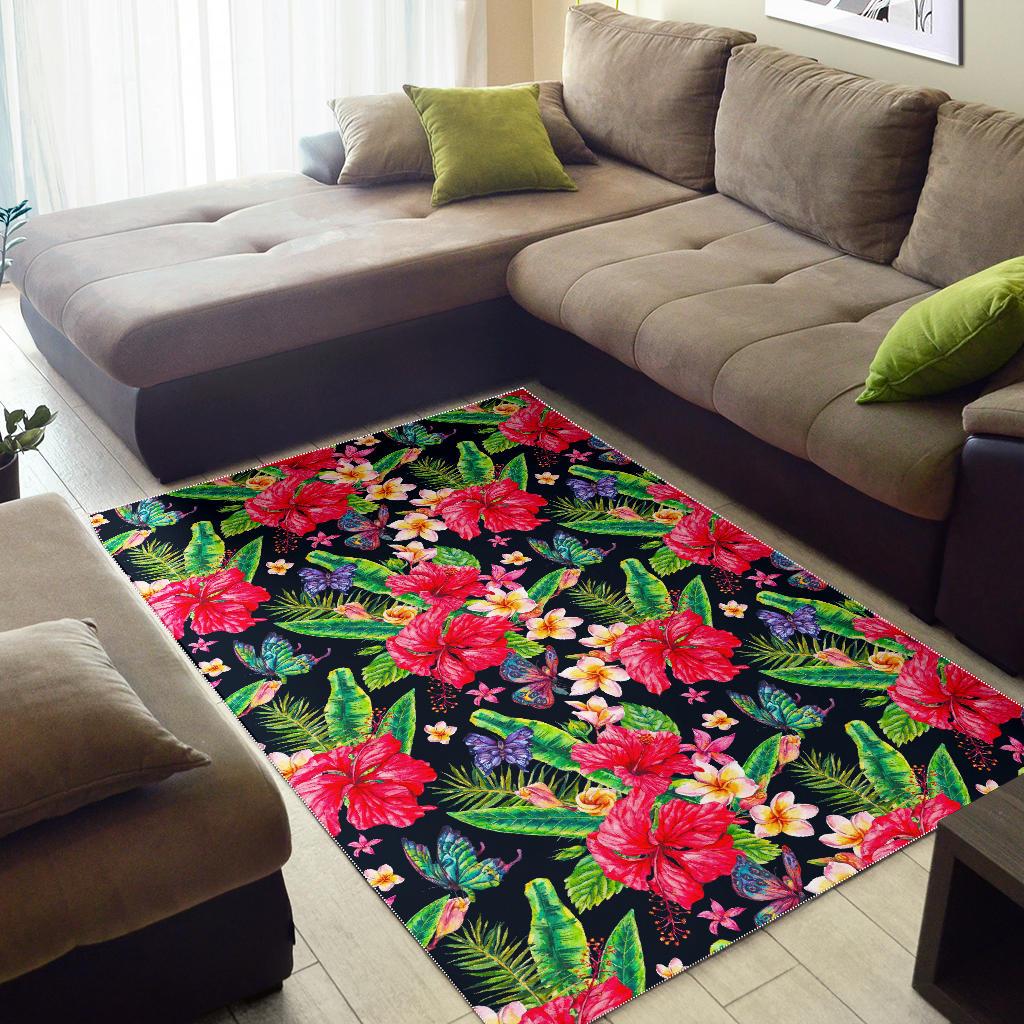 Exotic Hibiscus Flowers Pattern Print Area Rug GearFrost