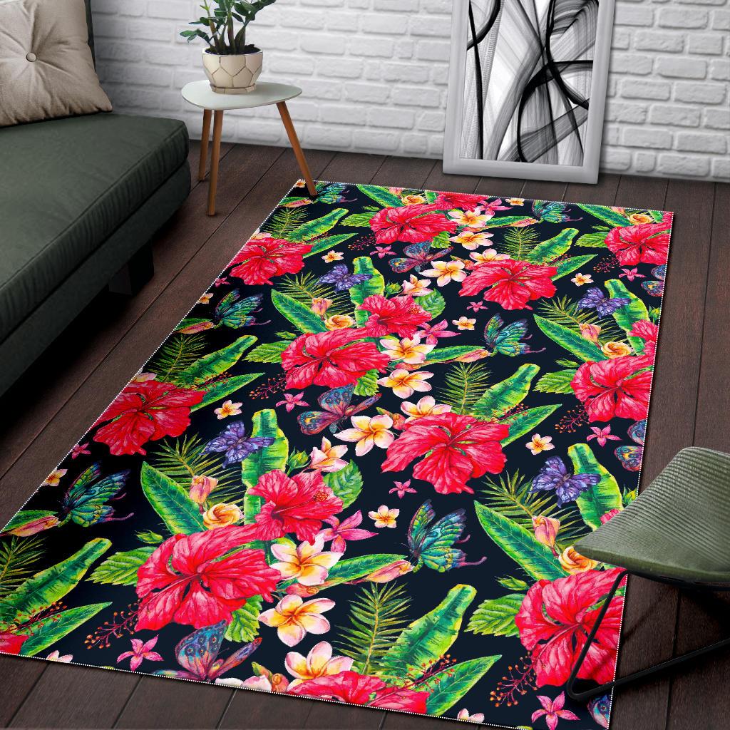 Exotic Hibiscus Flowers Pattern Print Area Rug GearFrost