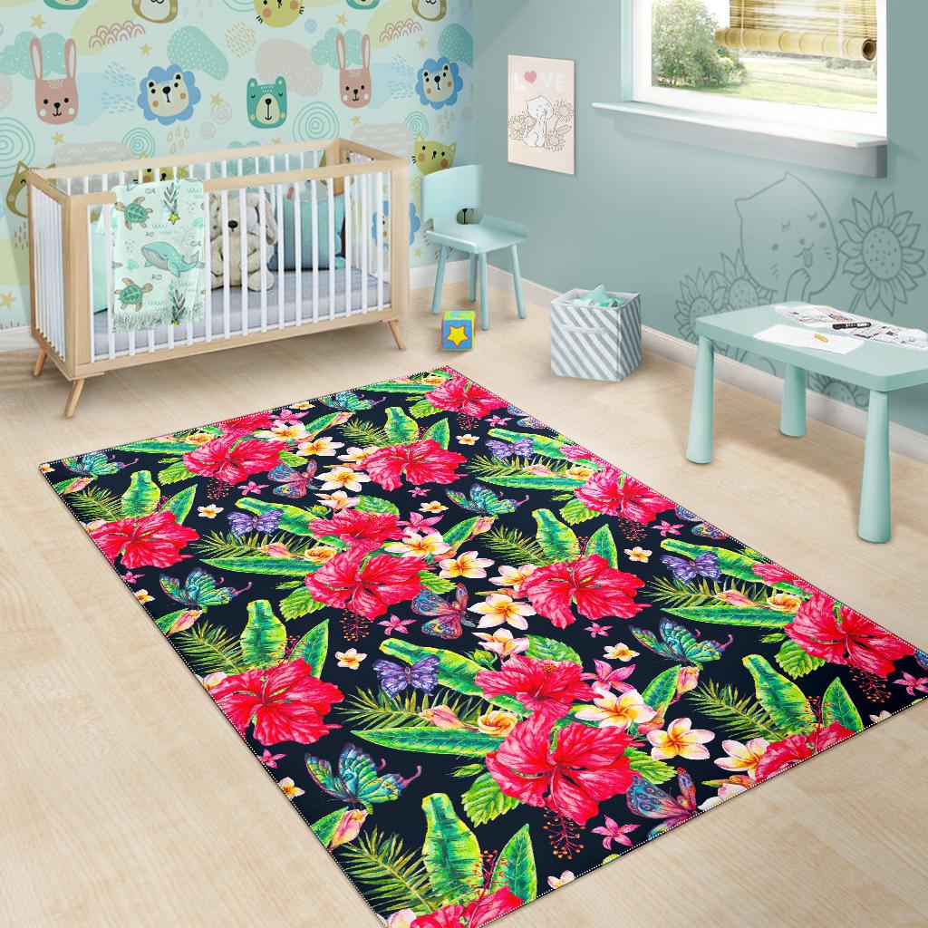 Exotic Hibiscus Flowers Pattern Print Area Rug GearFrost