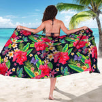 Exotic Hibiscus Flowers Pattern Print Beach Sarong Wrap