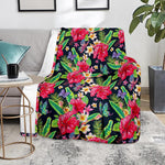 Exotic Hibiscus Flowers Pattern Print Blanket