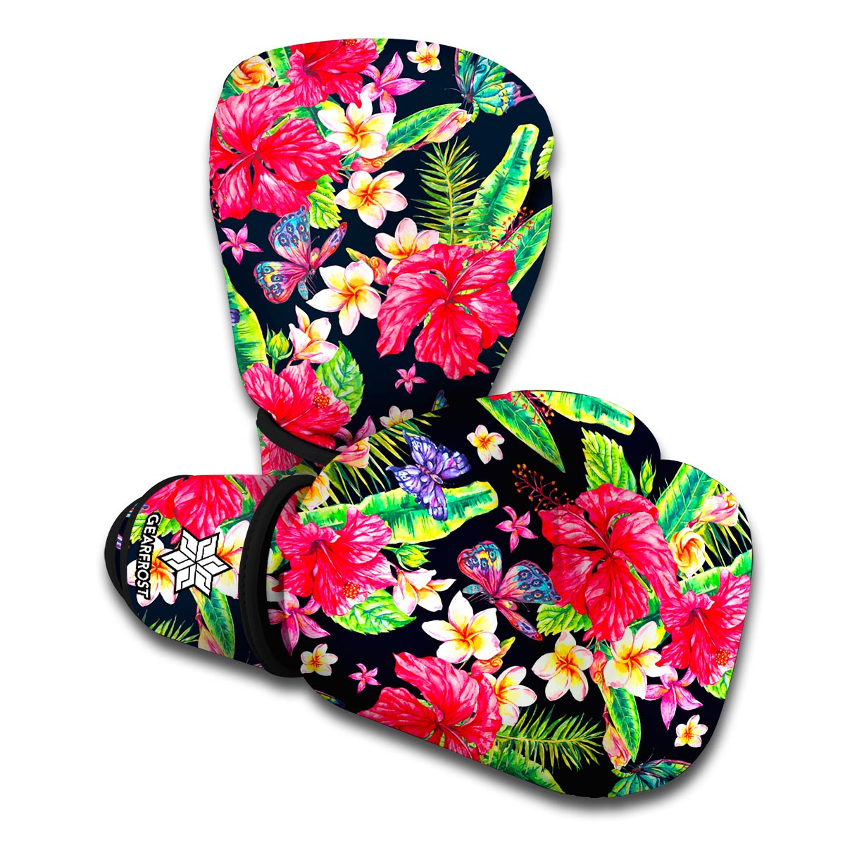 Exotic Hibiscus Flowers Pattern Print Boxing Gloves