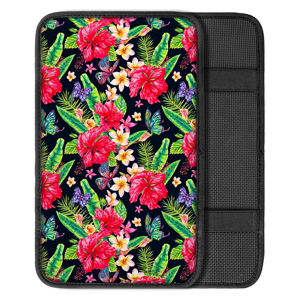 Exotic Hibiscus Flowers Pattern Print Car Center Console Cover