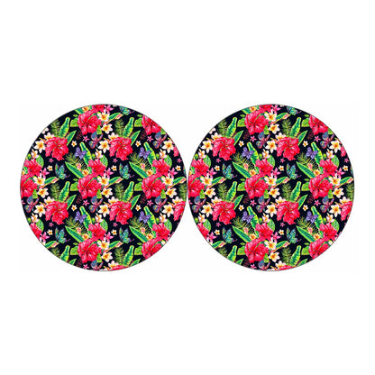 Exotic Hibiscus Flowers Pattern Print Car Coasters