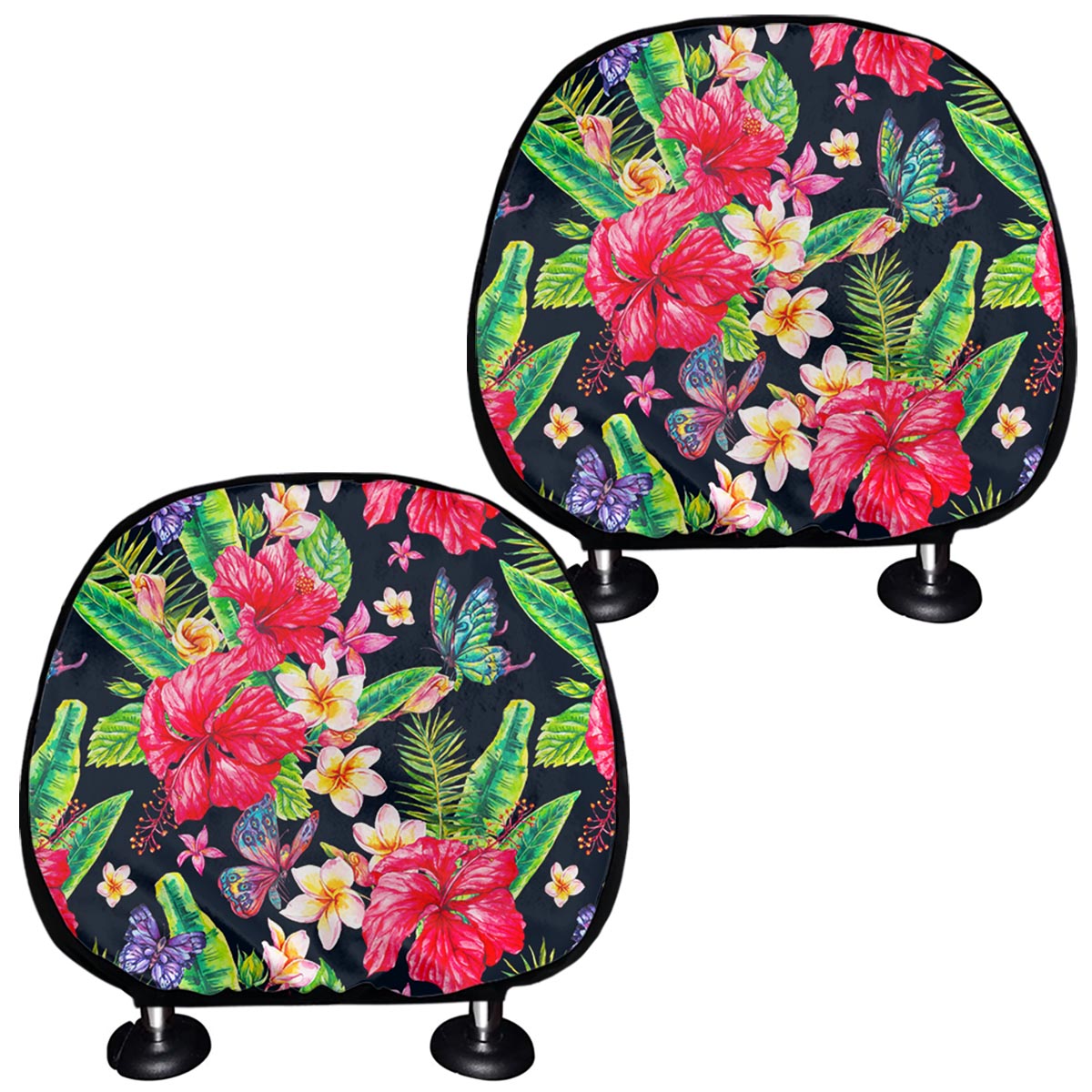 Exotic Hibiscus Flowers Pattern Print Car Headrest Covers