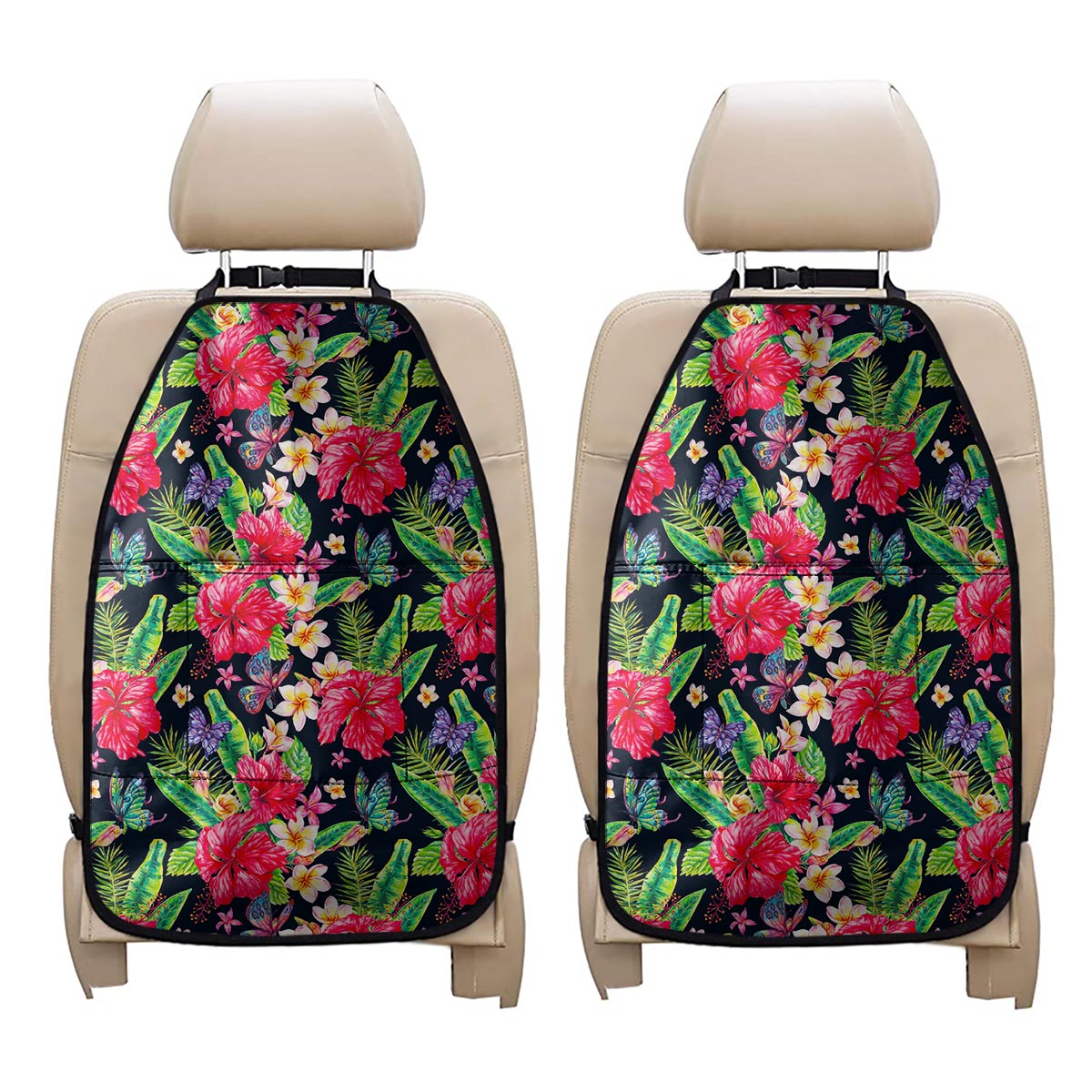 Exotic Hibiscus Flowers Pattern Print Car Seat Organizers
