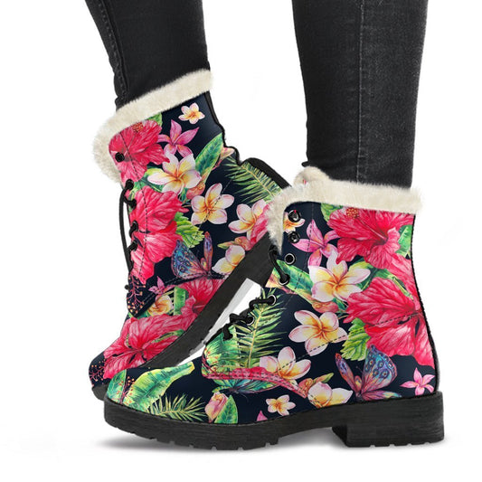 Exotic Hibiscus Flowers Pattern Print Comfy Boots GearFrost