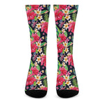 Exotic Hibiscus Flowers Pattern Print Crew Socks