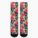 Exotic Hibiscus Flowers Pattern Print Crew Socks