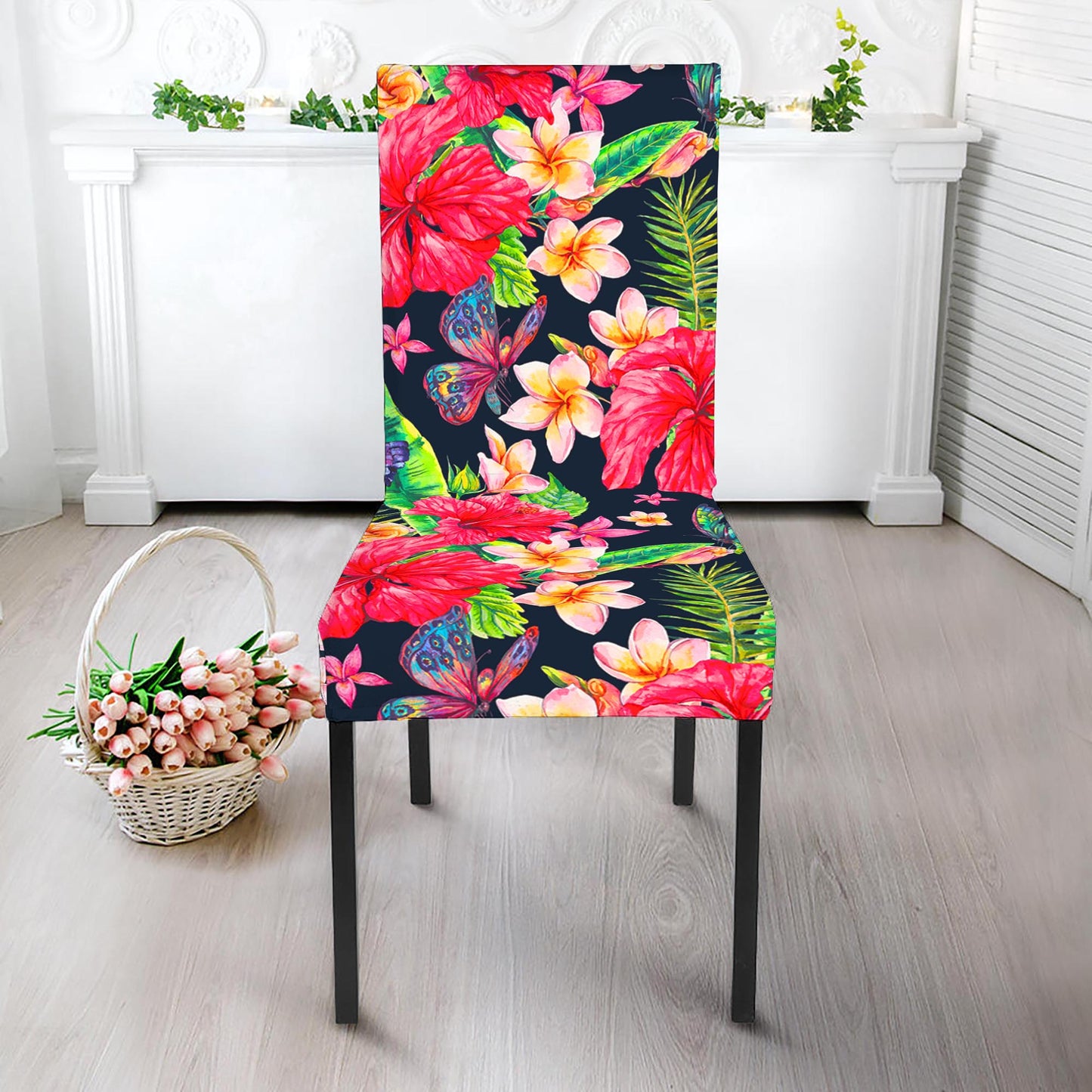 Exotic Hibiscus Flowers Pattern Print Dining Chair Slipcover