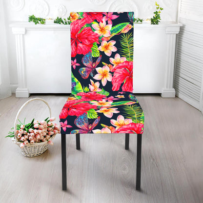 Exotic Hibiscus Flowers Pattern Print Dining Chair Slipcover