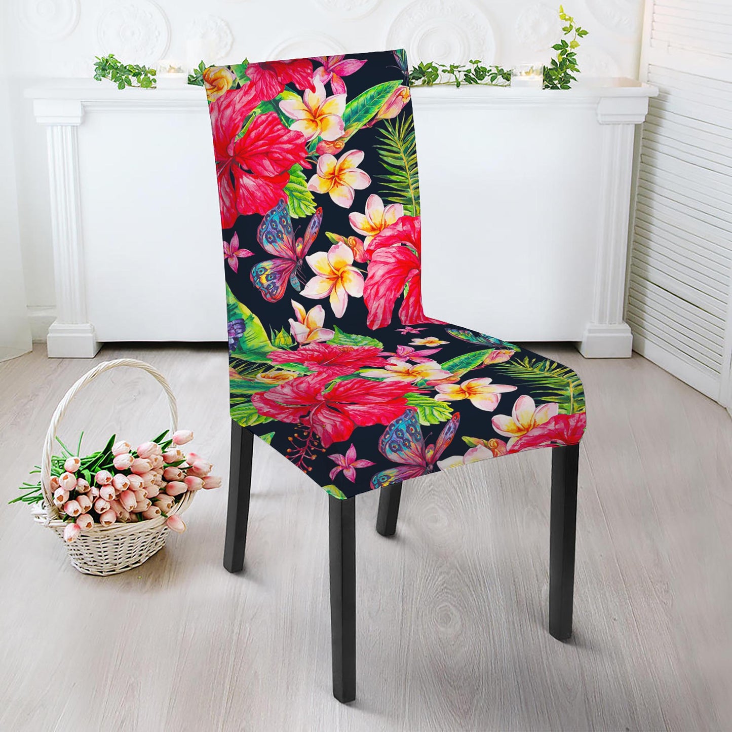 Exotic Hibiscus Flowers Pattern Print Dining Chair Slipcover