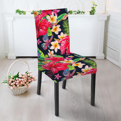 Exotic Hibiscus Flowers Pattern Print Dining Chair Slipcover
