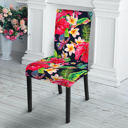 Exotic Hibiscus Flowers Pattern Print Dining Chair Slipcover