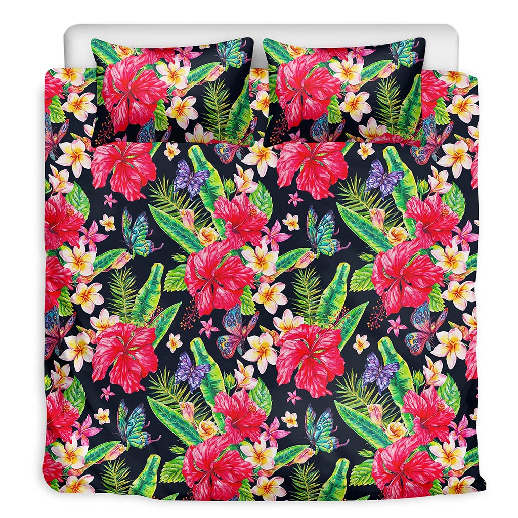 Exotic Hibiscus Flowers Pattern Print Duvet Cover Bedding Set