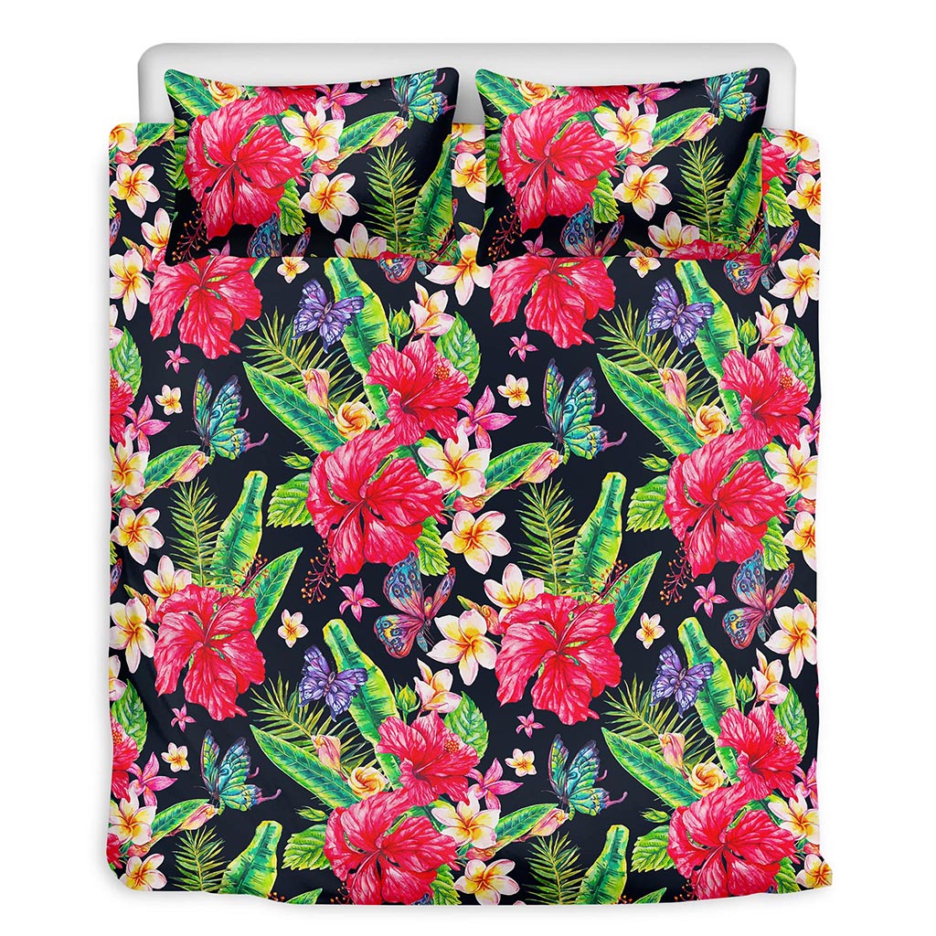 Exotic Hibiscus Flowers Pattern Print Duvet Cover Bedding Set