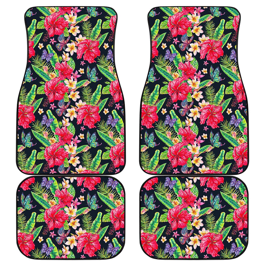 Exotic Hibiscus Flowers Pattern Print Front and Back Car Floor Mats