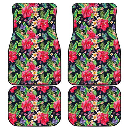 Exotic Hibiscus Flowers Pattern Print Front and Back Car Floor Mats