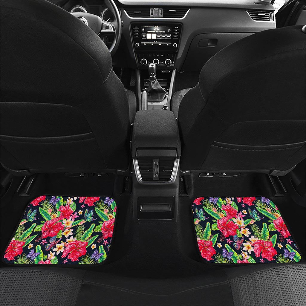 Exotic Hibiscus Flowers Pattern Print Front and Back Car Floor Mats