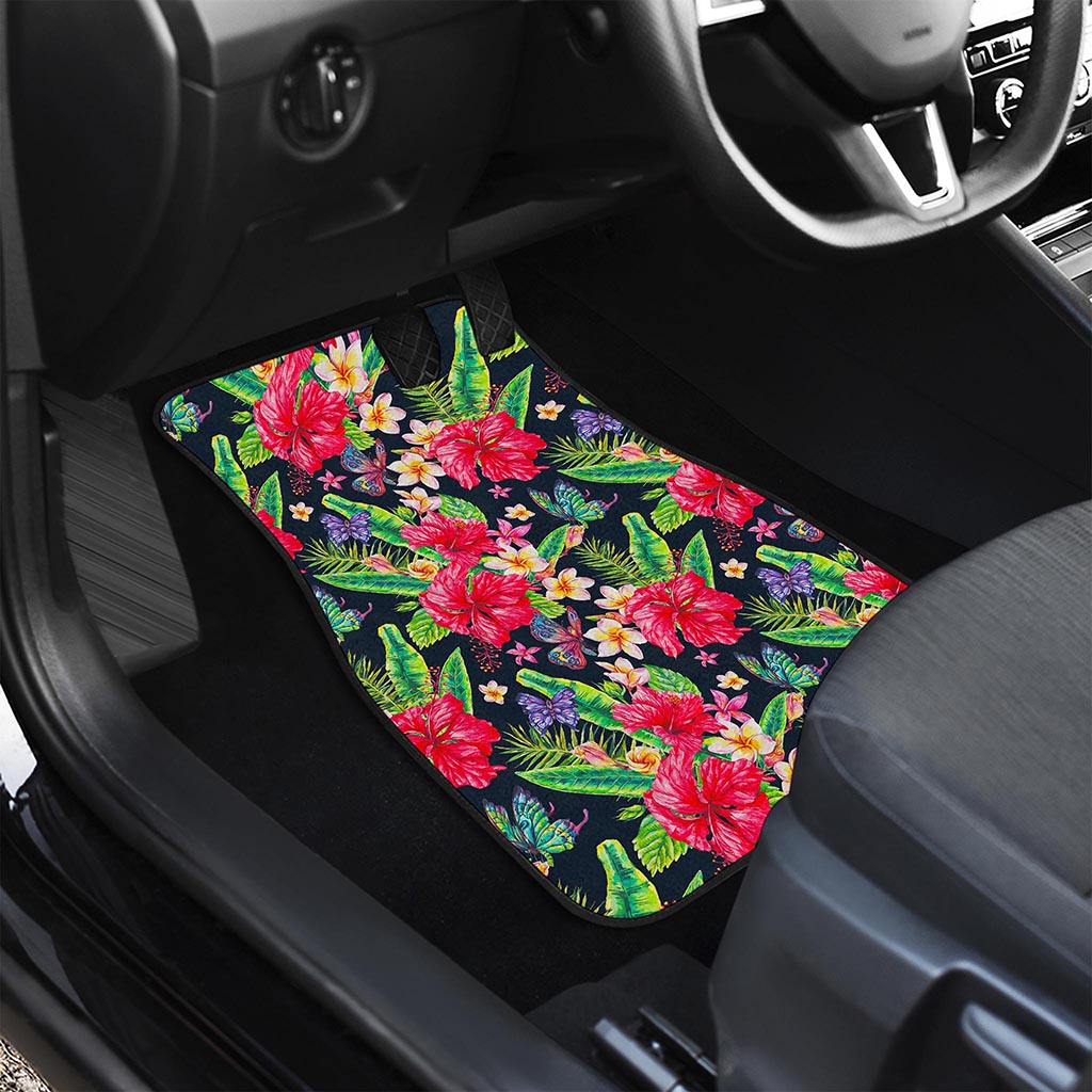 Exotic Hibiscus Flowers Pattern Print Front and Back Car Floor Mats