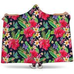 Exotic Hibiscus Flowers Pattern Print Hooded Blanket
