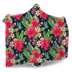 Exotic Hibiscus Flowers Pattern Print Hooded Blanket